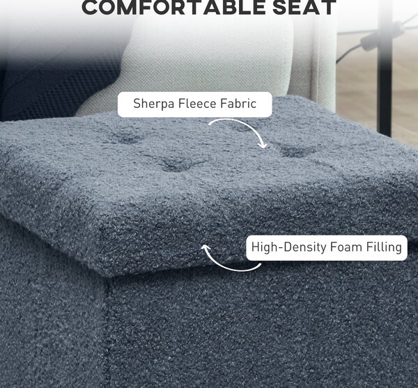 HOMCOM Foldable Sherpa Fleece Storage Ottoman - Blue