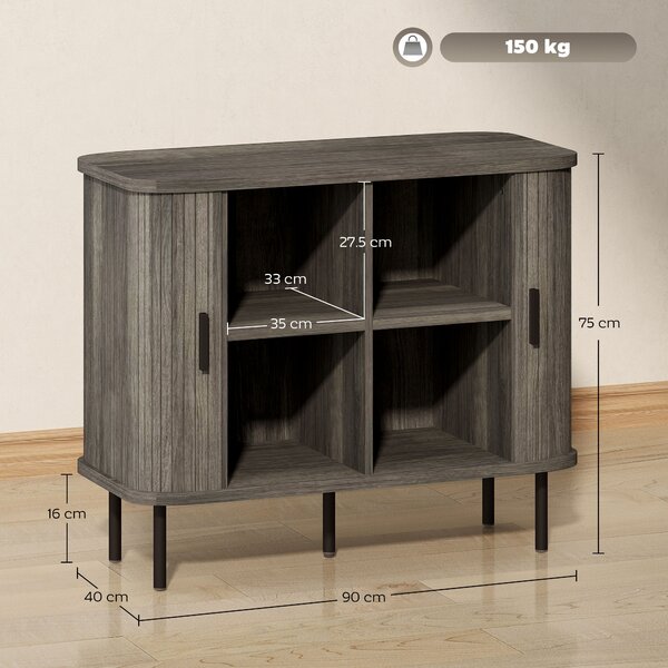 HOMCOM Mid Century Modern Sideboard with Slatted Tambour Sliding Doors Steel Legs Grey Kitchen Cabinet small modern sofa large modern table coffee table Aosom UK