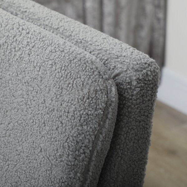 HOMCOM Armchair, Upholstered Accent Chair with Wood Legs and Wide Padded Seat, Teddy Occasional Chair, Grey