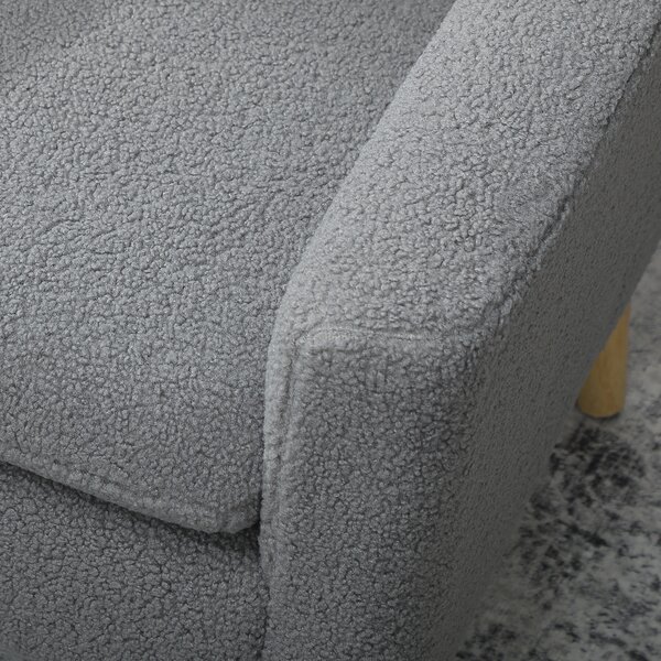 HOMCOM Armchair, Upholstered Accent Chair with Wood Legs and Wide Padded Seat, Teddy Occasional Chair, Grey