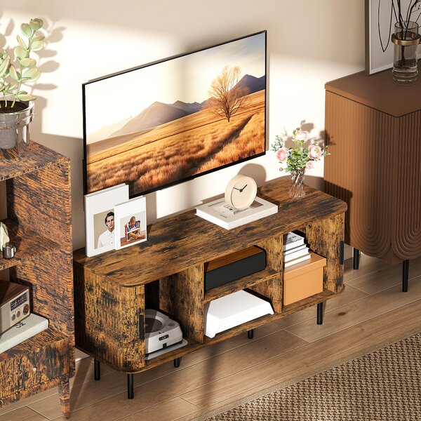 HOMCOM TV Stand Cabinet for TVs up to 55 Inches, TV Unit with Storage Shelves and Cupboard for Living Room, Rustic Brown