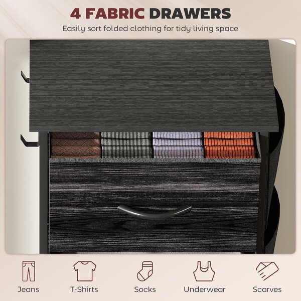 HOMCOM Chest of Four Fabric Drawers - Black