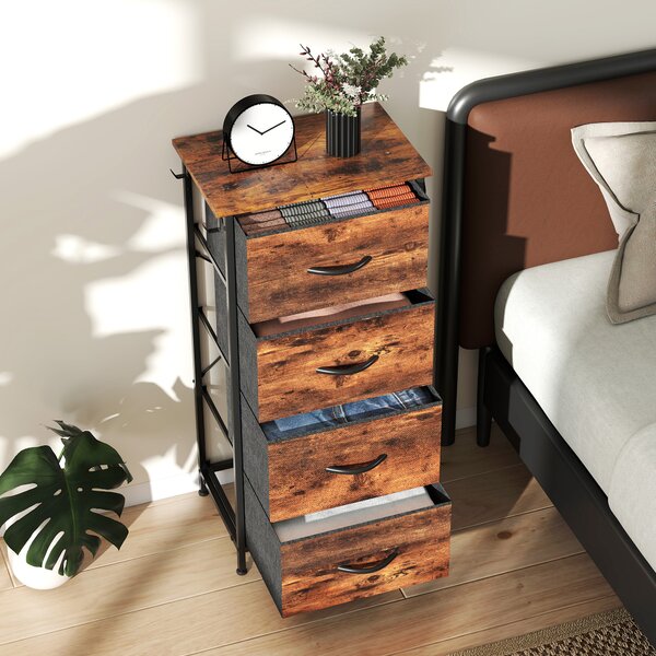 HOMCOM Chest of Four Fabric Drawers - Rustic Brown