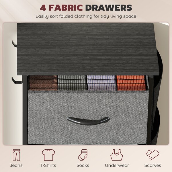 HOMCOM Chest of Four Fabric Drawers - Charcoal Grey