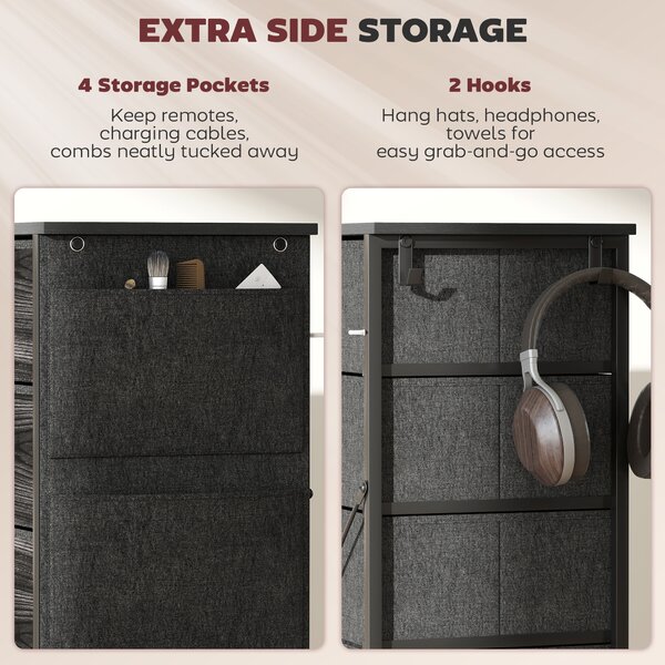 HOMCOM Chest of Five Fabric Drawers - Black