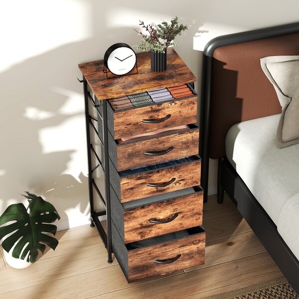 HOMCOM Chest of Five Fabric Drawers - Rustic Brown