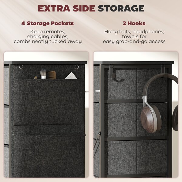 HOMCOM Chest of Five Fabric Drawers - Charcoal Grey