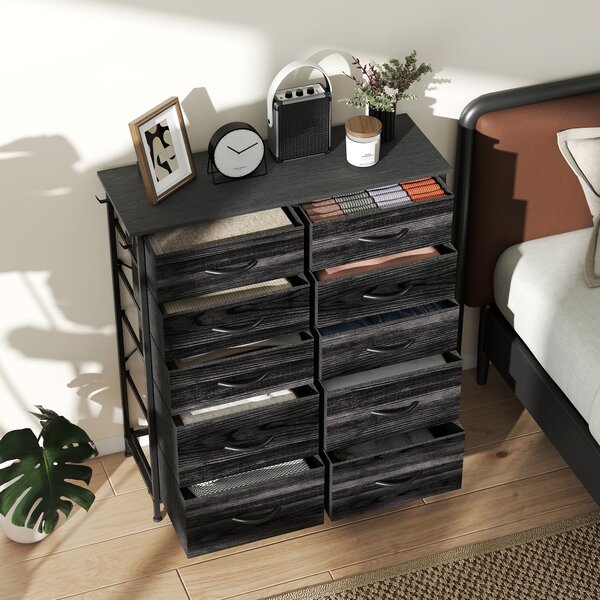 HOMCOM Chest of Ten Fabric Drawers - Black