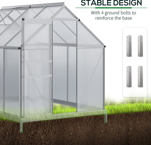 Outsunny 190 x 253 cm Walk-In Polycarbonate Greenhouse - Silver-Tone