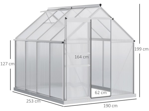 Outsunny 190 x 253 cm Walk-In Polycarbonate Greenhouse - Silver-Tone
