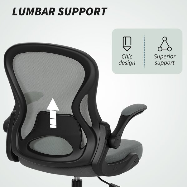 Vinsetto Draughtsman Chair with Flip-up Armrests, Mesh Standing Desk Chair with Lumbar Support and Adjustable Foot Ring for Bar Counter, Charcoal Grey