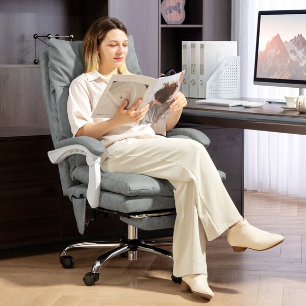 HOMCOM Faux Leather Office Chair, with Inflatable Lumbar - Grey
