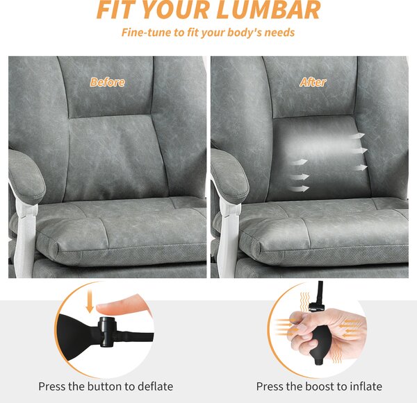 HOMCOM Faux Leather Office Chair, with Inflatable Lumbar - Grey