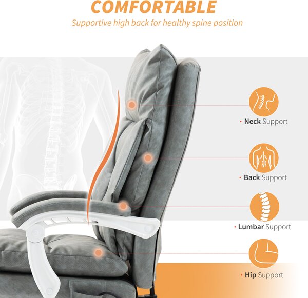 HOMCOM Faux Leather Office Chair, with Inflatable Lumbar - Grey