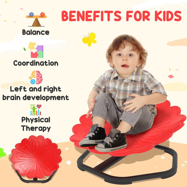 AIYAPLAY Flower-Shaped Sensory Spinning Chair with Non-Slip Base for Balance/Coordination, Red