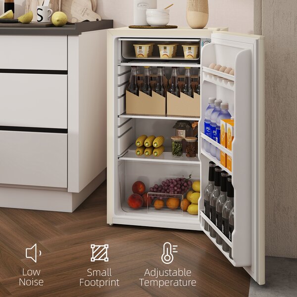 HOMCOM 91 Litre Freestanding Under Counter Fridge Freezer, Small Fridge with Chiller Box, Adjustable Thermostat, 47.5cm Wide, Beige
