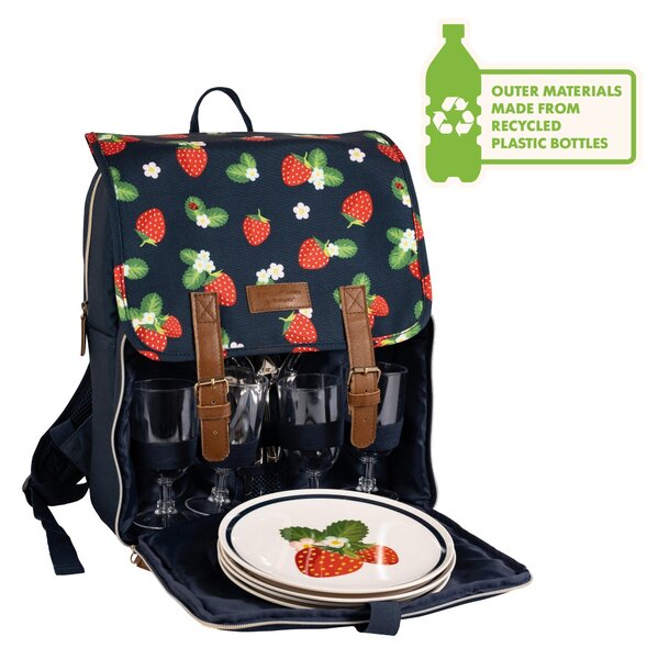 Strawberries & Cream Insulated 4 Person Insulated Floral Picnic Backpack Set