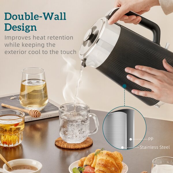HOMCOM Electric Kettle and Toaster Set, 3000W 1.7L UK Strix Thermostat Rapid Boil Jug Kettle with Limescale Filter, Cool Touch Body, 4 Slice Toaster with 7 Browning Controls, Crumb Tray, Black