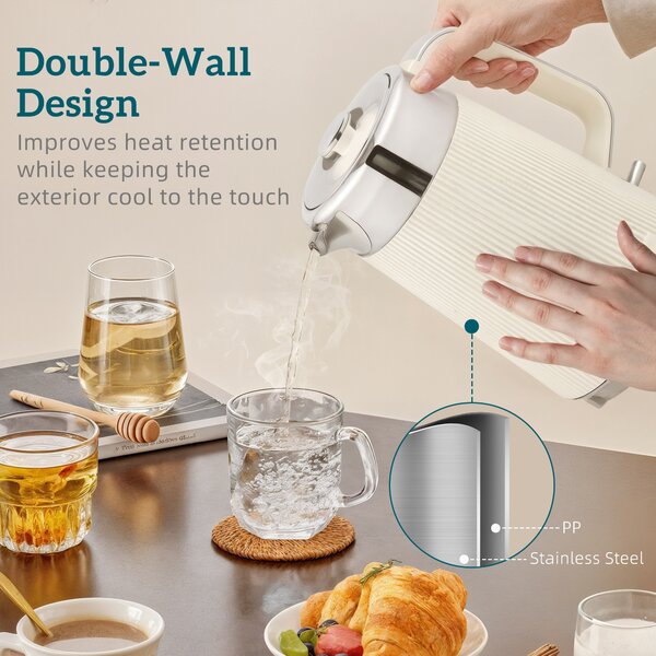 HOMCOM Electric Kettle and Toaster Set, 3000W 1.7L UK Strix Thermostat Rapid Boil Jug Kettle with Limescale Filter, Cool Touch Body, 4 Slice Toaster with 7 Browning Controls, Crumb Tray, Cream