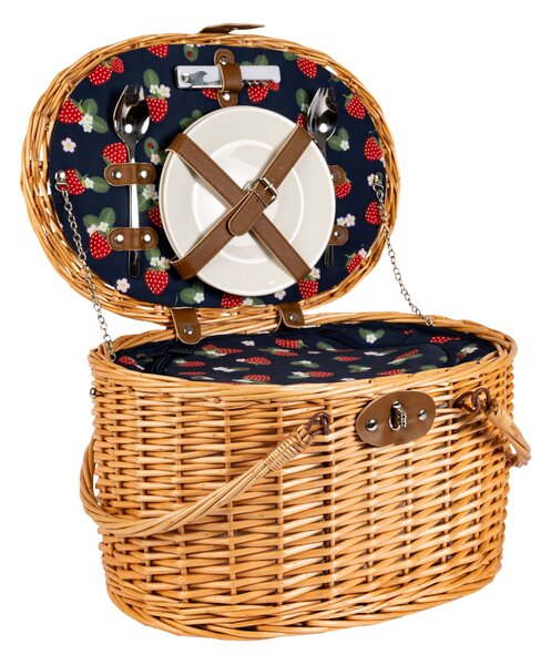 Strawberries & Cream 2 Person Insulated Wicker Picnic Basket Set