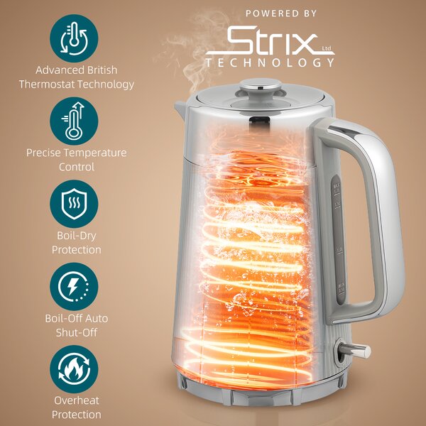HOMCOM Electric Kettle and Toaster Set, 3000W 1.7L UK Strix Thermostat Rapid Boil Jug Kettle with Limescale Filter, Cool Touch Body, 4 Slice Toaster with 7 Browning Controls, Crumb Tray, Tan
