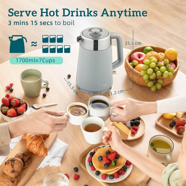 HOMCOM Electric Kettle and Toaster Set, 3000W 1.7L UK Strix Thermostat Rapid Boil Jug Kettle with Limescale Filter, Cool Touch Body, 4 Slice Toaster with 7 Browning Controls, Crumb Tray, Tan