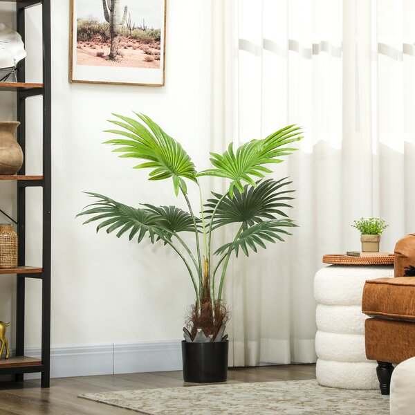 HOMCOM 94cm Artificial Palm Tree, Decorative Artificial Plant with Lifelike PEVA Leaves and Coconut Coir, Fake Tree with Plastic Pot and Flocking for Home Office Decor, Green