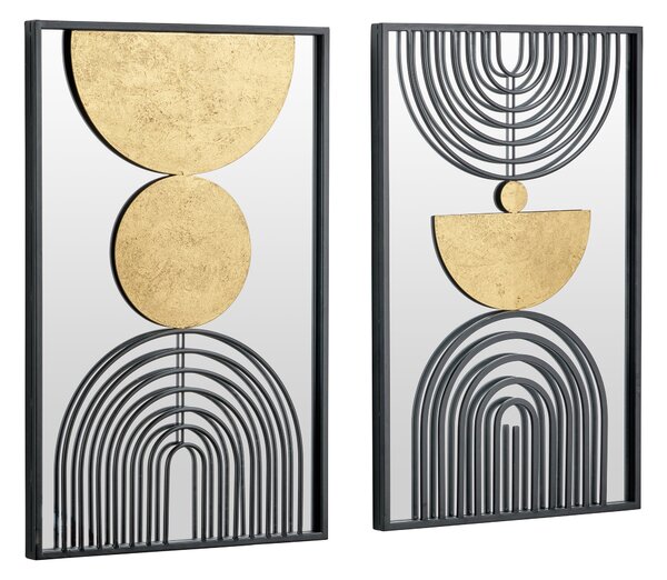 Set of 2 Art Deco Style Mirrored and Glass Wall Art