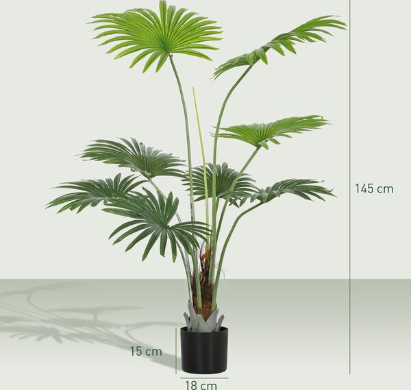 HOMCOM 145cm Artificial Palm Tree, Decorative Artificial Plant with Lifelike PEVA Leaves and Coconut Coir, Fake Tree with Plastic Pot and Flocking for Home Office Decor, Green
