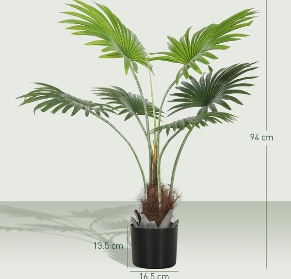 HOMCOM 94cm Artificial Palm Tree, Decorative Artificial Plant with Lifelike PEVA Leaves and Coconut Coir, Fake Tree with Plastic Pot and Flocking for Home Office Decor, Green