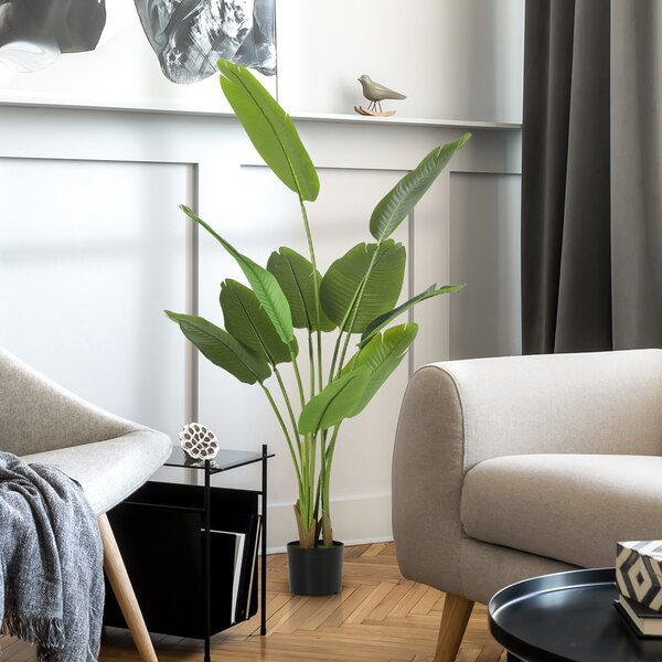 HOMCOM 160cm Tall Artificial Bird of Paradise Plant, Faux Banana Leaf Tree with PEVA Leaves and Flocking, Decorative Palm Tree in Pot for Home Office Decor, Green