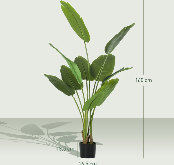 HOMCOM 160cm Tall Artificial Bird of Paradise Plant, Faux Banana Leaf Tree with PEVA Leaves and Flocking, Decorative Palm Tree in Pot for Home Office Decor, Green