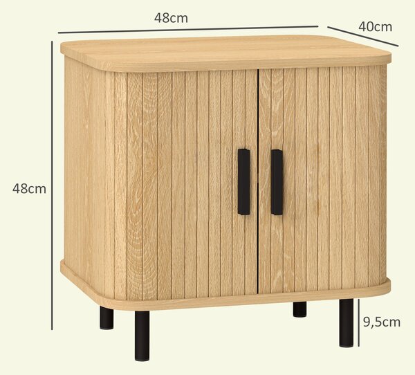 HOMCOM Bedside Table, Nordic Side Table with Roller Shutter Style Sliding Doors and Metal Legs for Bedroom, Living Room, Oak Tone Aosom UK