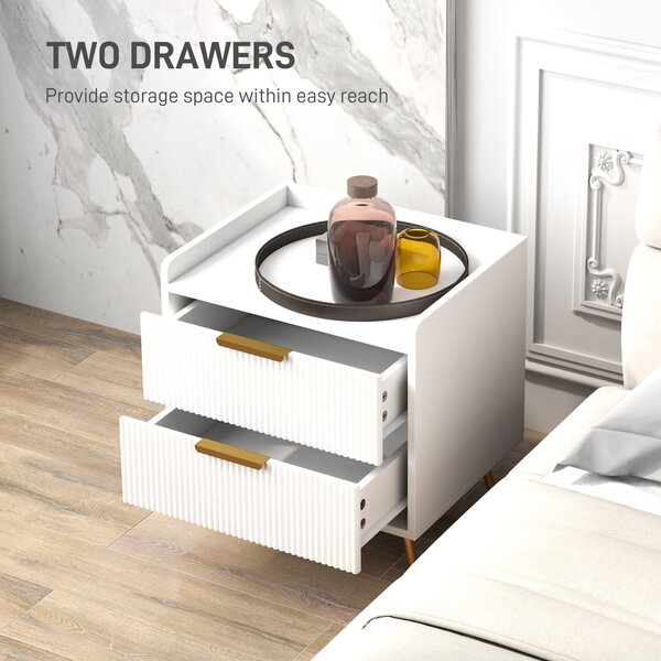 HOMCOM Elegant Two-Drawer Bedside Table Set of 2 - White