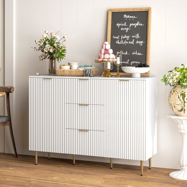 HOMCOM Sideboard Buffet Cabinet, Modern Kitchen Storage Cabinet with 3 Drawers and Adjustable Shelves for Hallway, White Aosom UK