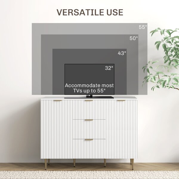 HOMCOM Sideboard Buffet Cabinet, Modern Kitchen Storage Cabinet with 3 Drawers and Adjustable Shelves for Hallway, White Aosom UK