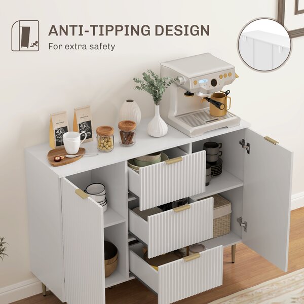HOMCOM Sideboard Buffet Cabinet, Modern Kitchen Storage Cabinet with 3 Drawers and Adjustable Shelves for Hallway, White Aosom UK