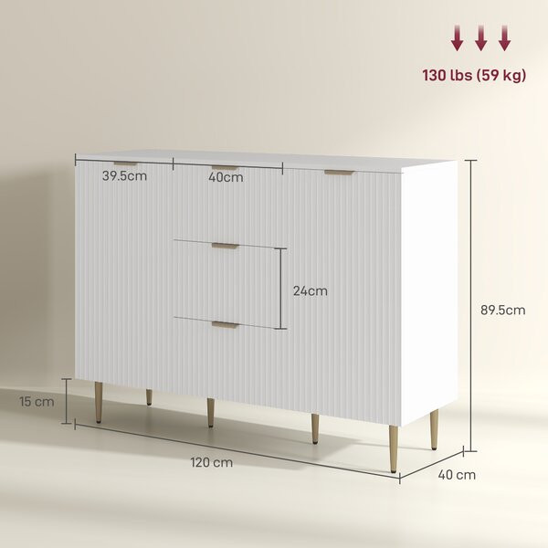 HOMCOM Sideboard Buffet Cabinet, Modern Kitchen Storage Cabinet with 3 Drawers and Adjustable Shelves for Hallway, White Aosom UK