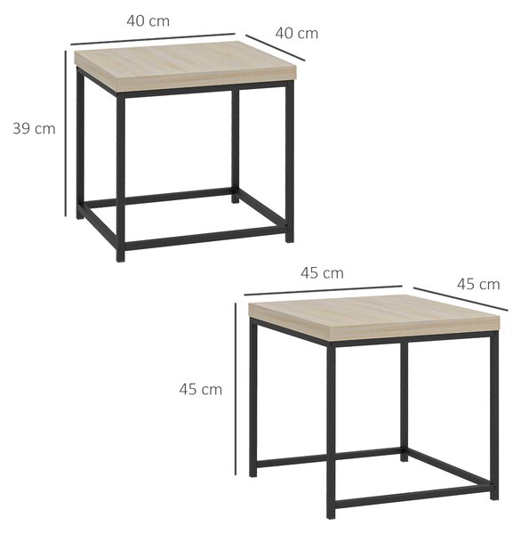 HOMCOM Coffee Table Set of 2, Nest of Tables with 3.5cm Thick Tabletop, Oak