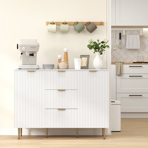 HOMCOM Sideboard Buffet Cabinet, Modern Kitchen Storage Cabinet with 3 Drawers and Adjustable Shelves for Hallway, White Aosom UK
