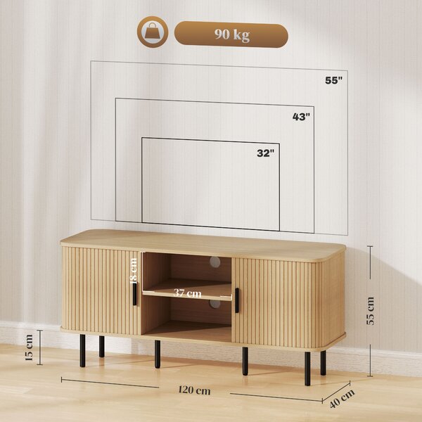 HOMCOM TV Stand Cabinet for TVs up to 55 Inches, TV Unit with Storage Shelves and Cupboard for Living Room, Oak Tone Aosom UK