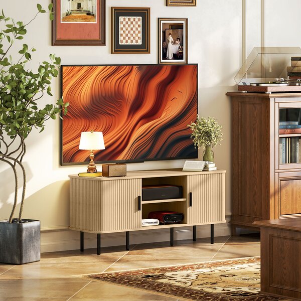 HOMCOM TV Stand Cabinet for TVs up to 55 Inches, TV Unit with Storage Shelves and Cupboard for Living Room, Oak Tone Aosom UK