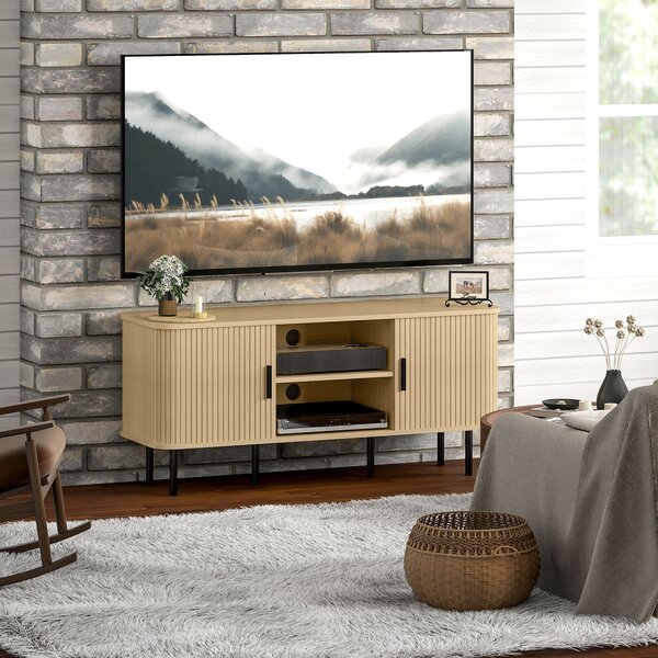 HOMCOM TV Stand Cabinet for TVs up to 55 Inches, TV Unit with Storage Shelves and Cupboard for Living Room, Oak Tone Aosom UK