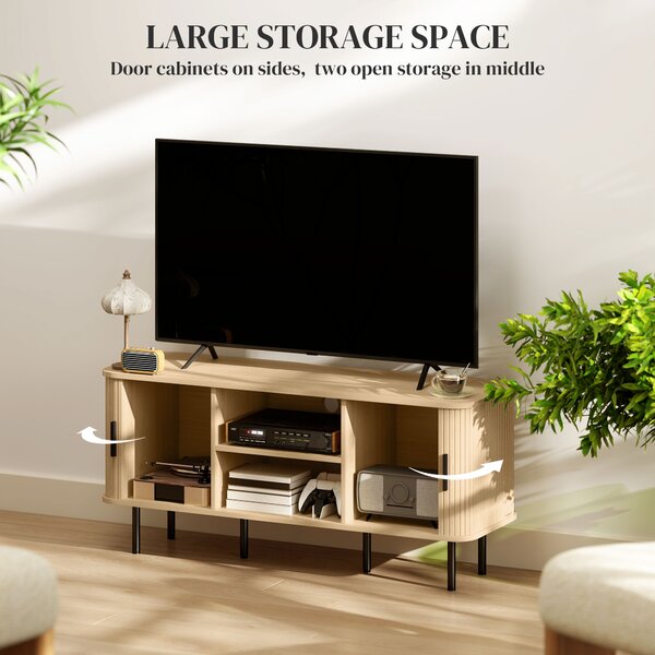 HOMCOM TV Stand Cabinet for TVs up to 55 Inches, TV Unit with Storage Shelves and Cupboard for Living Room, Oak Tone Aosom UK
