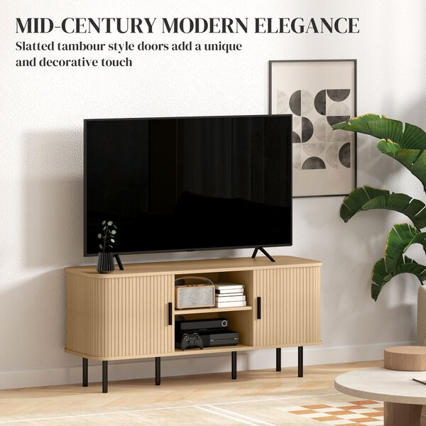 HOMCOM TV Stand Cabinet for TVs up to 55 Inches, TV Unit with Storage Shelves and Cupboard for Living Room, Oak Tone Aosom UK