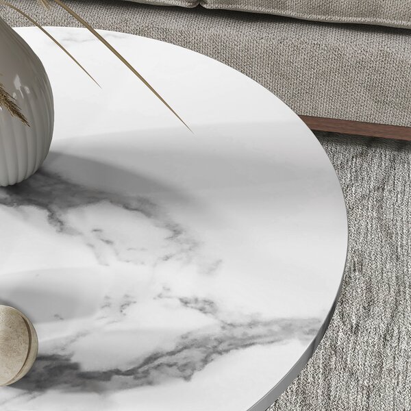 HOMCOM Set of Two Marble-Effect Coffee Tables - White/Gold-Tone