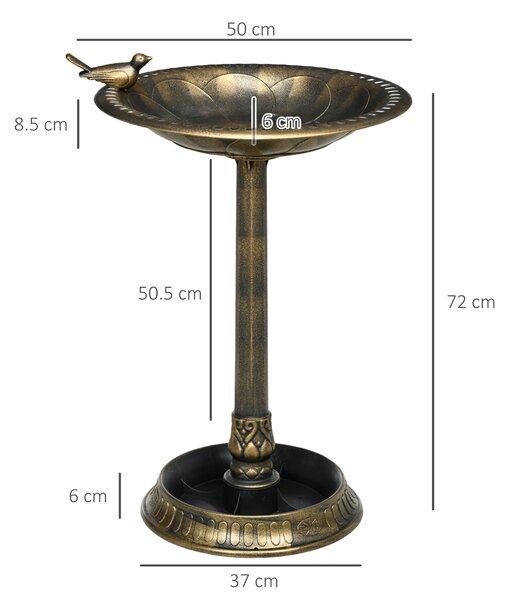 Outsunny 72cm Tall Antique Bird Bath for Garden, Vintage Style Birdbath with Bird Decoration and Flower Planter Base, Bronze Tone