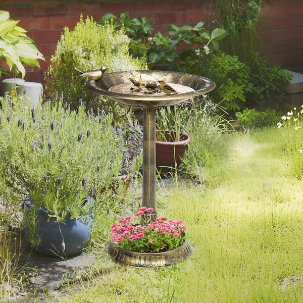 Outsunny 72cm Tall Antique Bird Bath for Garden, Vintage Style Birdbath with Bird Decoration and Flower Planter Base, Bronze Tone