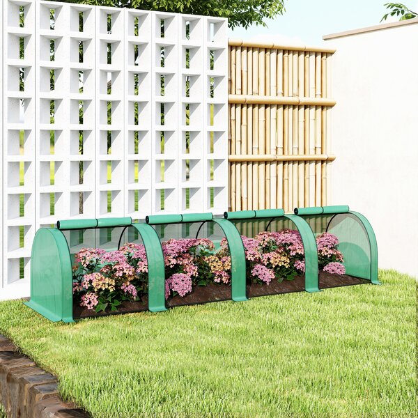 Outsunny Mini Greenhouse, Small Polytunnel Green House with Zipped Doors, Steel Frame for Garden, 395 x 100 x 80cm, Green