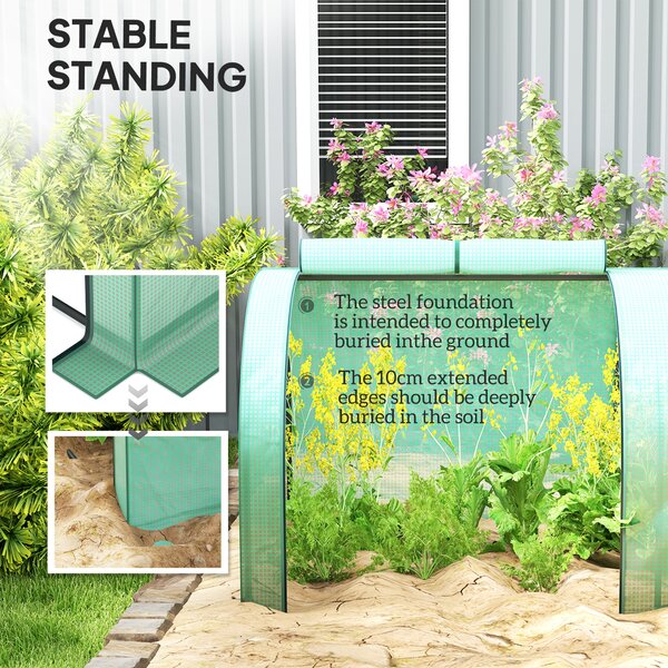 Outsunny Mini Greenhouse, Small Polytunnel Green House with Zipped Doors, Steel Frame for Garden, 395 x 100 x 80cm, Green